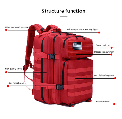Rode Laptop van de Polyester Tactische Reis Rugzak45l Openlucht Militaire Rugzak